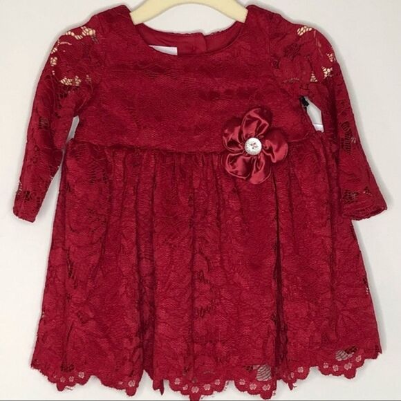 Pippa & Julie Pastourelle Flower Trim Lace Dress Long Sleeve Formal Wedding 3-6M - Picture 1 of 10